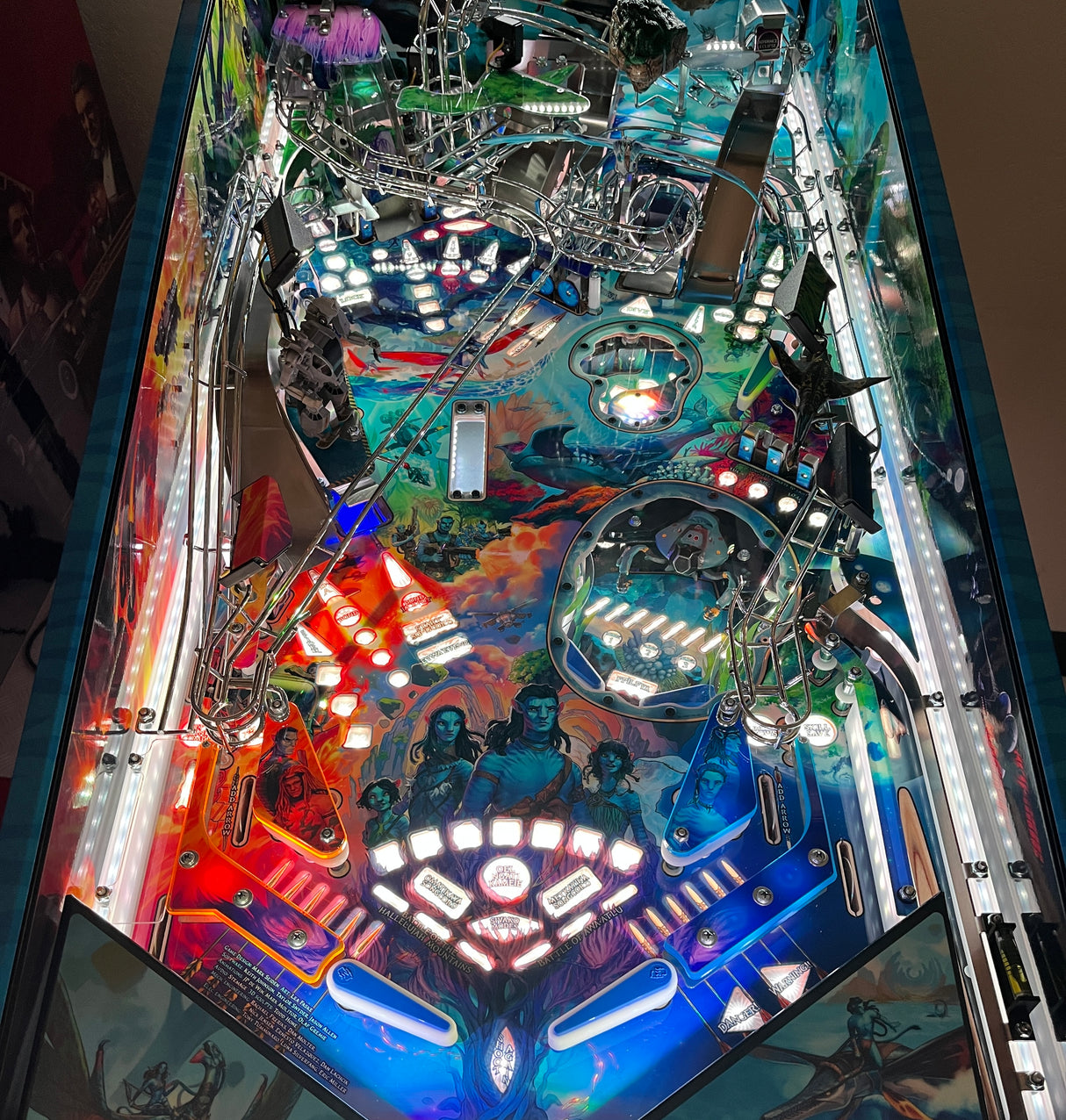 Colorful pinball machine with intricate design and lighting