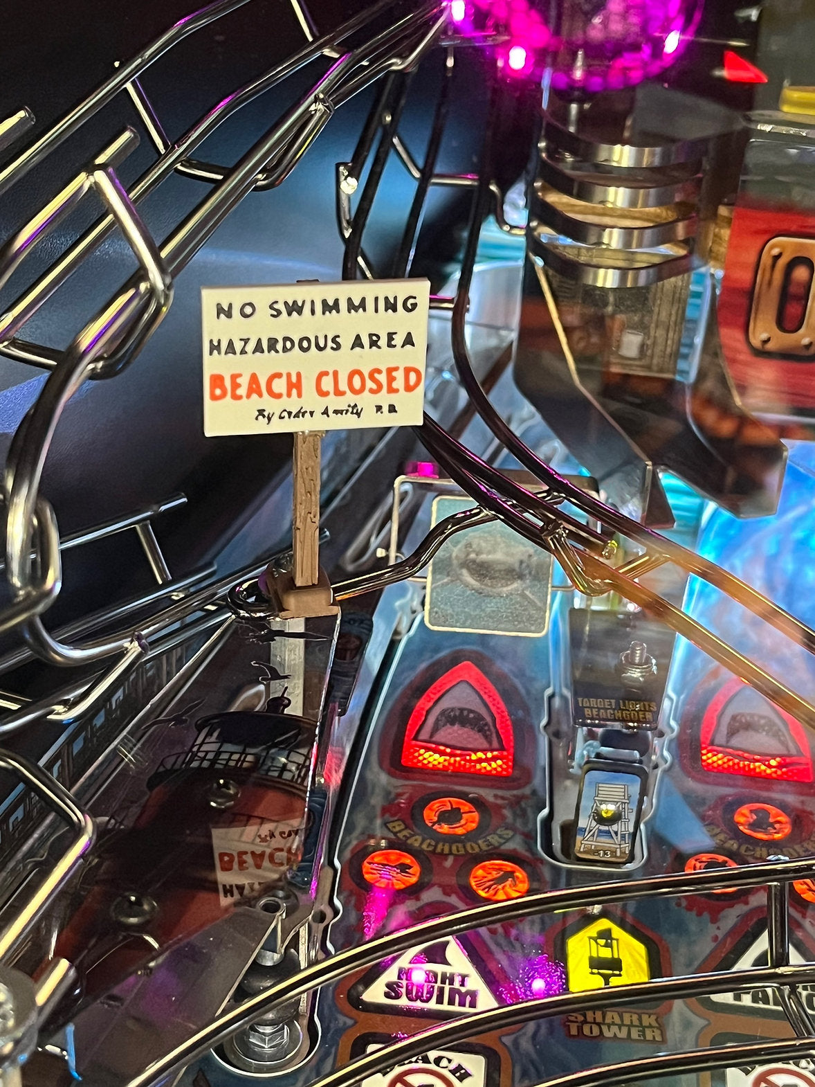 JAWS Pinball Beach Closed Sign