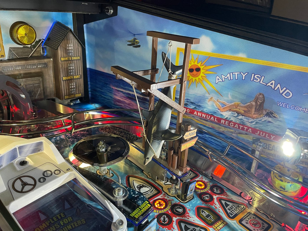 jaws pinball machine toys featuring a hanging shark