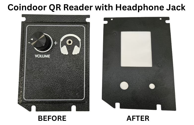 Coindoor QR Reader with Headphone Jack before and after modification on a white background