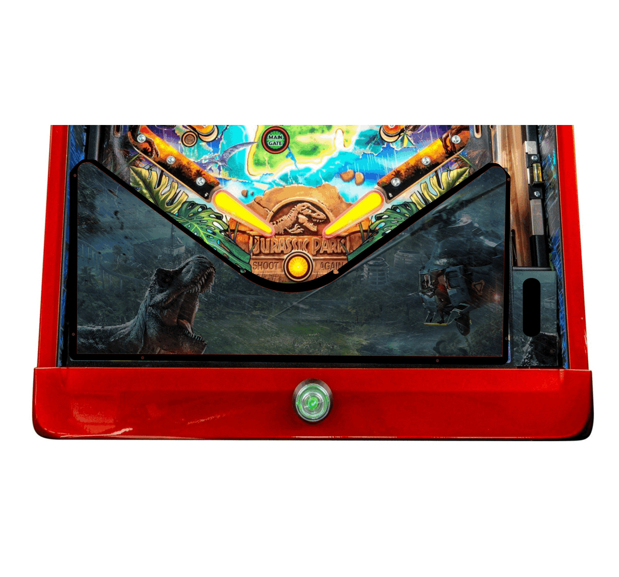 Pinball machine with colorful design on a white background