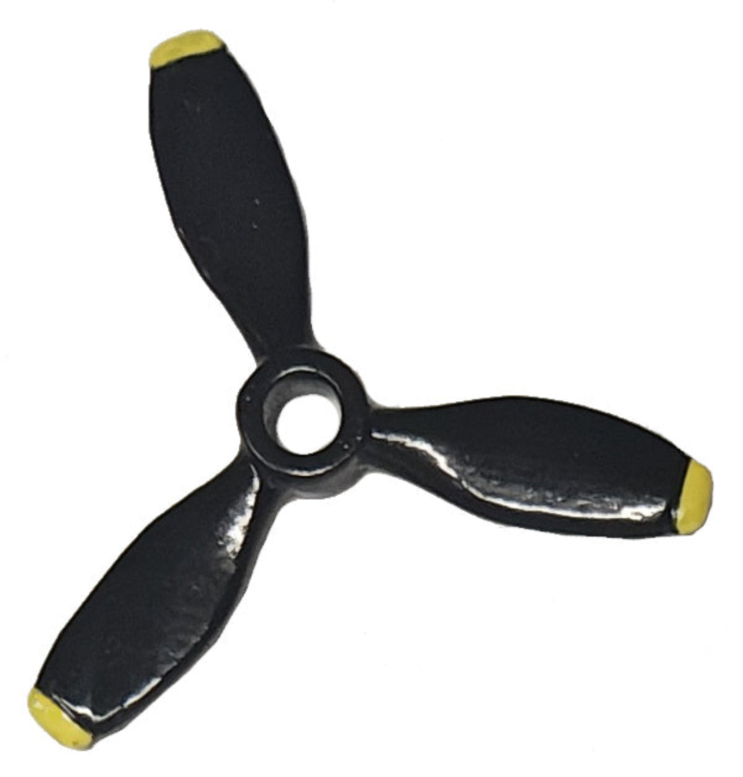 Black propeller with yellow tips on a white background