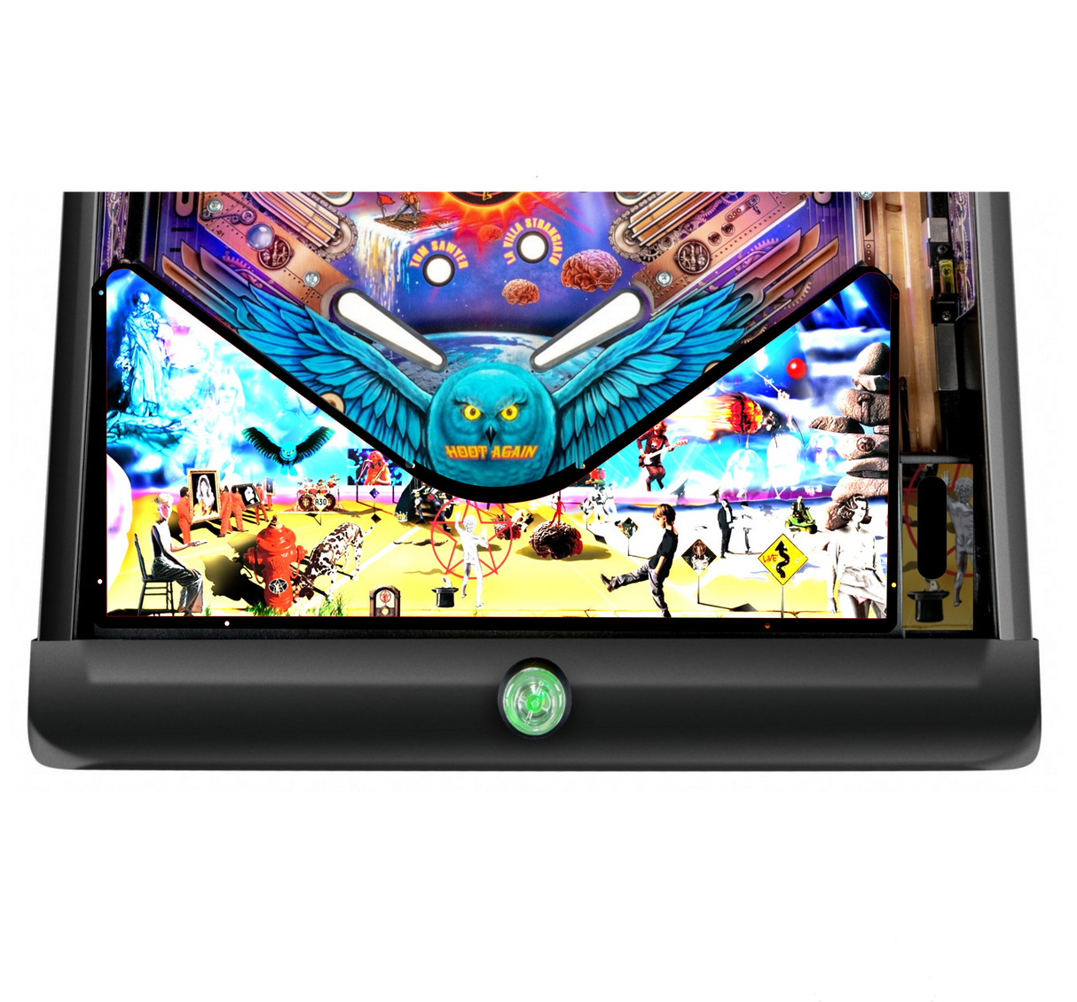 Pinball machine design on a digital screen with colorful graphics