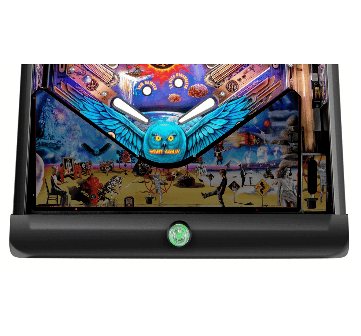 Pinball machine with animated design on a digital screen with colorful graphics