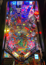 Pinball machine with colorful lights and 'Godzilla' branding
