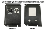 Coindoor QR Reader with Headphone Jack before and after modification on a white background