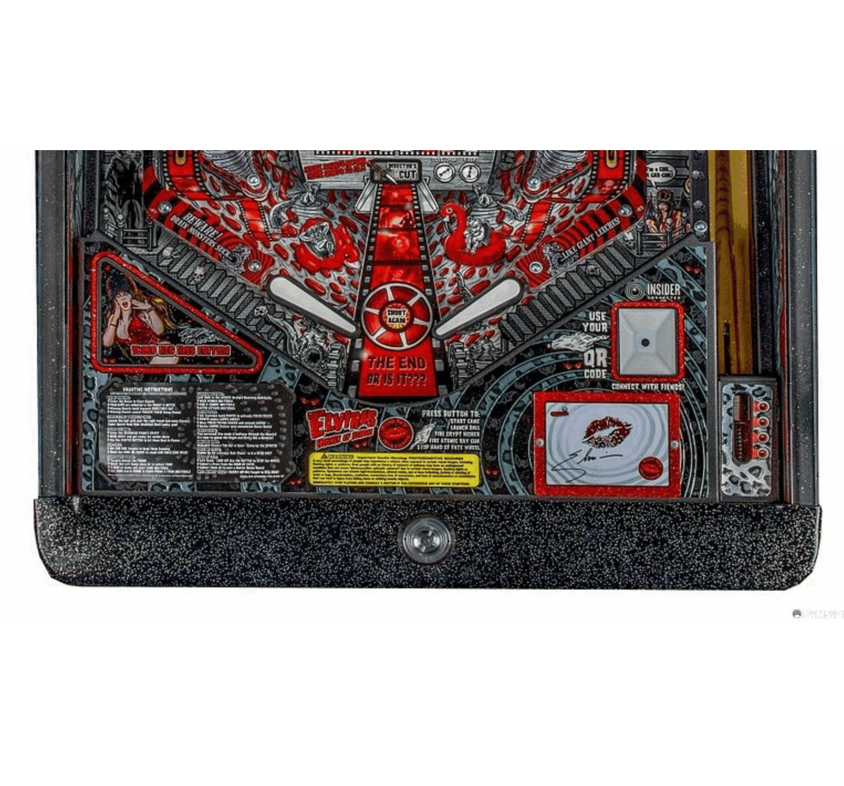 pinball machine with colorful artwork featuring elvira and halloween theme