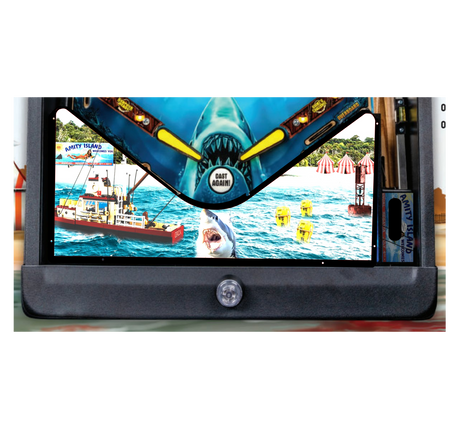 Pinball machine with a colorful shark theme