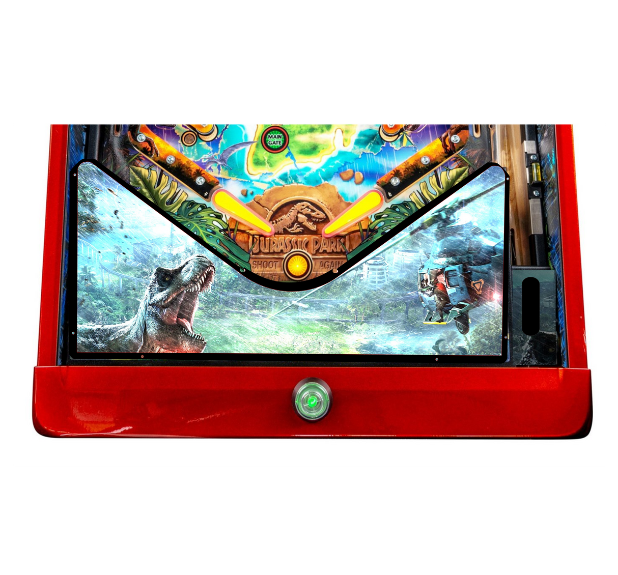 Pinball machine with colorful design on a white background