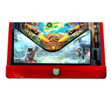 Pinball machine with colorful design on a white background