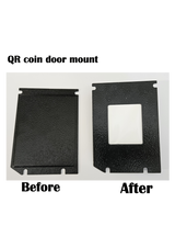 Before and after comparison of a QR coin door mount on a white background