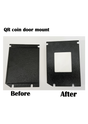 Before and after comparison of a QR coin door mount on a white background