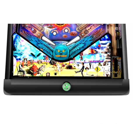 Pinball machine design on a digital screen with colorful graphics