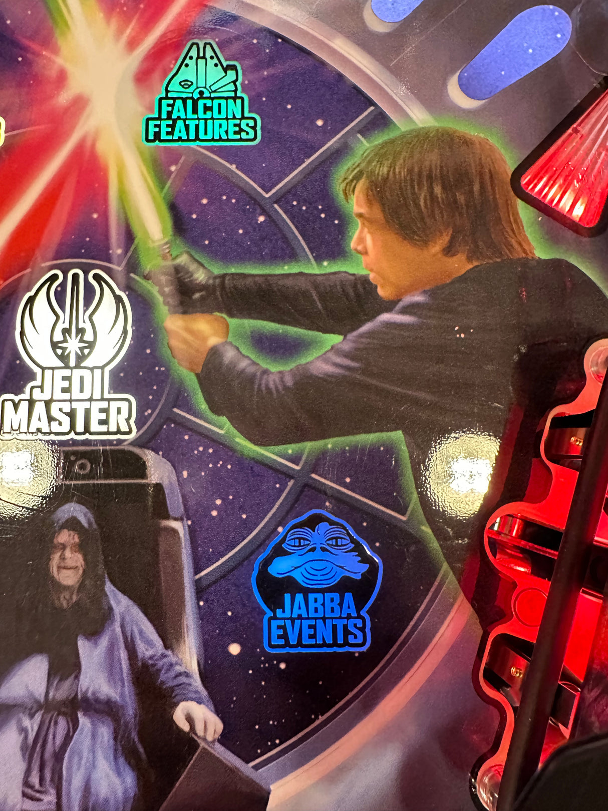 star wars pinball playfield featuring characters and light up inserts