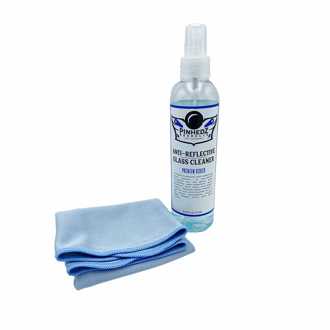 cleaning product with blue towel on a white background